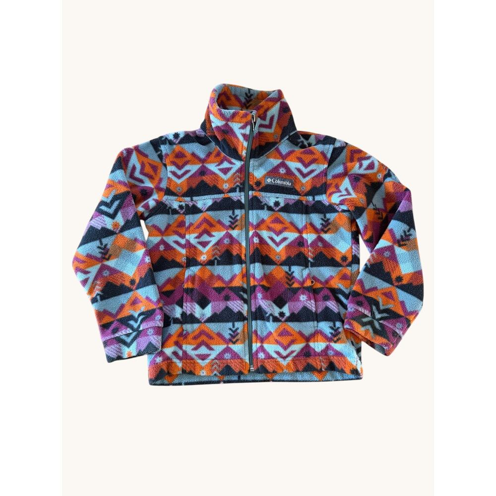Columbia Kids Fleece Full Zip Jacket Geometric Print Size 4-5 XXS
